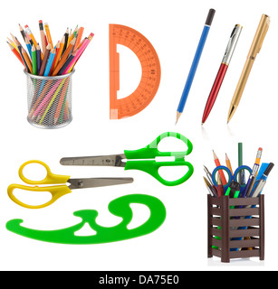 school supplies and accessories isolated on white background Stock Photo