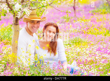 Beautiful couple relaxing outdoors, romantic relationship, summer holiday, enjoying family, togetherness and love concept