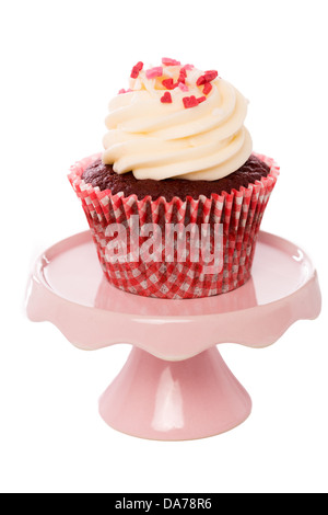 Red Velvet cup cake on a small stand Stock Photo