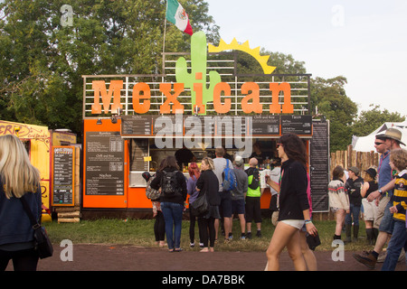 Food stall at Glastonbury Festival 2013 l, Somerset, England, United Kingdom. Stock Photo