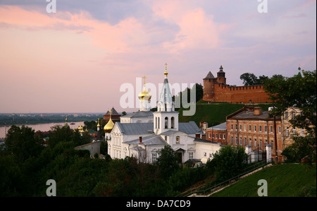 Evening view Church of Elijah the Prophet and Kremlin Nizhny Novgorod Russia Stock Photo
