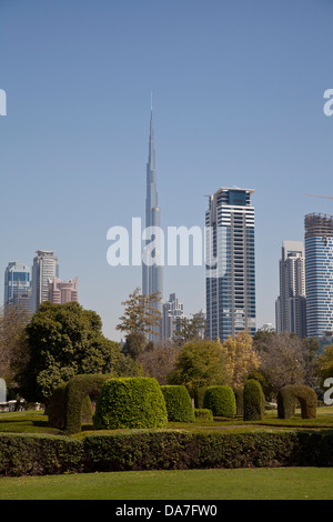 View of Burj Khalifa from Safa Park Stock Photo