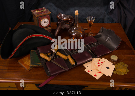 Still life showing 18th Century  male possessions arranged on a table Stock Photo