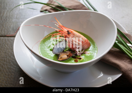 prawn seafood dish in a bowl shrimp soup Stock Photo