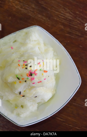 top view vanilla ice cream in a white plate Stock Photo