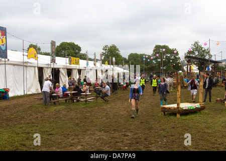 Food stalls at Glastonbury Festival 2013 l, Somerset, England, United Kingdom. Stock Photo