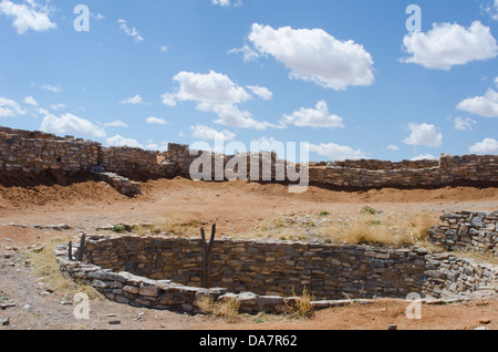 The San Buenaventura Mission and its kivas stand on top of a knoll in the Gran Quivira ruins in central New Mexico. Stock Photo