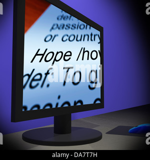 Hope On Monitor Showing Wishes And Prays Stock Photo