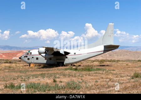 Fairchild C-123 Provider sits on the Hawkins & Powers storage area in Greybull, Wyoming. Stock Photo