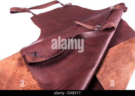 Brown leather apron protection for welder Stock Photo