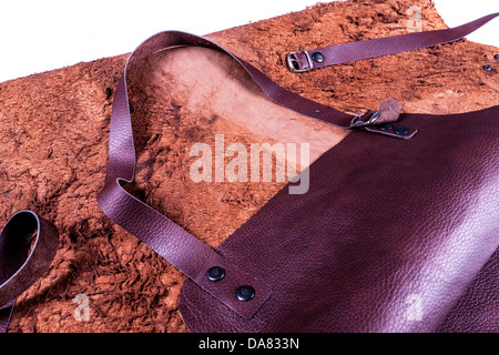 Protectiv red leather apron for welder Stock Photo