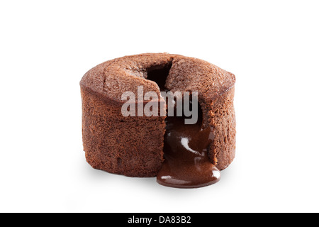 Melting delicious chocolate pudding isolated on white Stock Photo