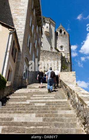 Steep steps Big stairs at Pilgrimage site Rocamadour, Departement Lot, Midi  Pyrenees, South West France France, Europe Stock Photo - Alamy