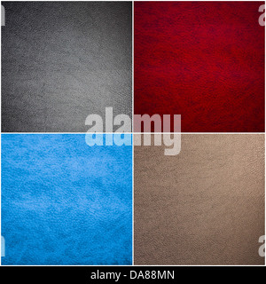 Collage Leather Texture For Background (Set of Leather Texture Made From Deer Skin (Red, Black, Beige, Blue) Stock Photo