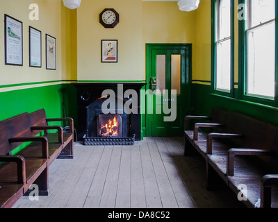 A 1930's train station waiting room Stock Photo