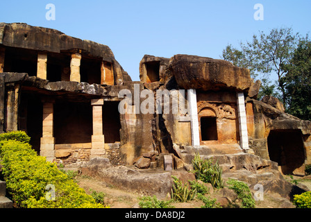 Rock Cut caves and Cave Entrance view in udayagiri Hills Orissa India Stock Photo