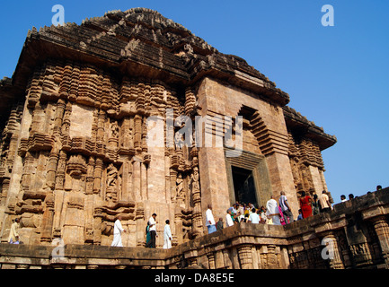 Konark Sun Temple Black Pagoda and Tourists at Orissa India Stock Photo