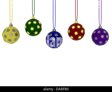 Golden and white Christmas Baubles with different designs hanging in ...