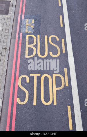 London bus lane and stop, London, UK Stock Photo