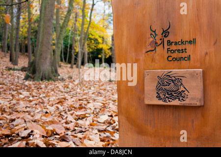 A bench provided for walkers by the local council in South Hill Park, Bracknell, Berkshire, England, GB, UK Stock Photo