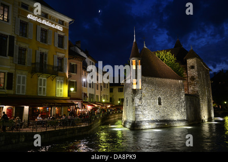 Annecy France at night The Palais de l'Isle and Canal de Thiou. Haute-Savoie, France Stock Photo