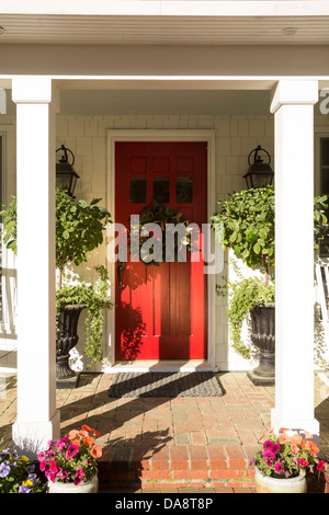 Entrance to Luxury Home with Red Door Stock Photo