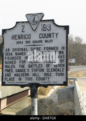 HENRICO COUNTY Area 280 Square Miles An original shire formed in 1634. Named for Henrico Town, founded in 1611, which was named for Henry, Prince of Wales. The Battles of Seven Pines, Savage's Station, Glendale and Malvern Hill, 1862, took place in this county. Virginia Conservation Commission 1946 Stock Photo