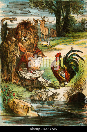 Death of a Chicken, from a Berlin edition of Grimms' Fairy Tales, 1865. Original color illustration Stock Photo