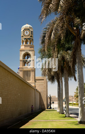 Oman, Dhofar, Salalah, Sultan Quaboos bin Said’s Al Husin Royal Palace, clock tower Stock Photo