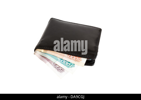 Russian rubles banknotes in a wallet isolated on white with path Stock Photo