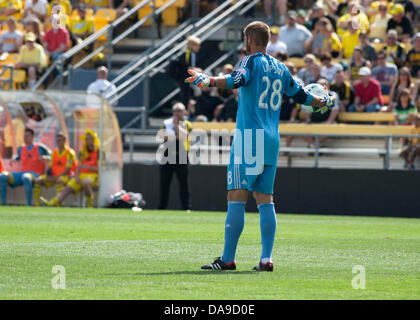 Columbus, OH, USA. 7th July, 2013. July 07, 2013: Columbus Crew goalkeeper Matt Lampson (28) during the Major League Soccer match between the Portland Timbers and the Columbus Crew at Columbus Crew Stadium in Columbus, OH. The Columbus Crew defeated the Portland Timbers 1-0. Credit:  csm/Alamy Live News Stock Photo