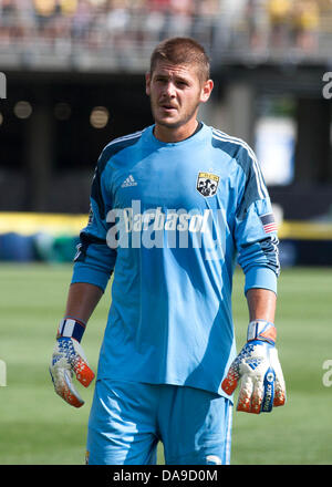 Columbus, OH, USA. 7th July, 2013. July 07, 2013: Columbus Crew goalkeeper Matt Lampson (28) during the Major League Soccer match between the Portland Timbers and the Columbus Crew at Columbus Crew Stadium in Columbus, OH. The Columbus Crew defeated the Portland Timbers 1-0. Credit:  csm/Alamy Live News Stock Photo