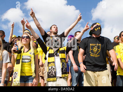 Columbus, OH, USA. 7th July, 2013. July 07, 2013: Columbus Crew fans during the Major League Soccer match between the Portland Timbers and the Columbus Crew at Columbus Crew Stadium in Columbus, OH. The Columbus Crew defeated the Portland Timbers 1-0. Credit:  csm/Alamy Live News Stock Photo