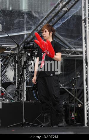 Mayday took a concert in storm in Huabo,Taiwan,Chian on Sunday July 07,2013. Stock Photo