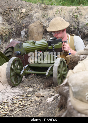 WW1 trench re enactment featuring maxim machine gun Stock Photo