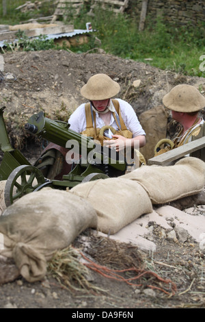 WW1 trench re enactment featuring maxim machine gun Stock Photo