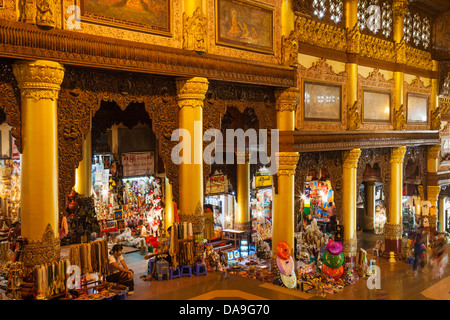 Asia, Myanmar, Burma, Yangon, Rangoon, Shwedagon, Shwe dagon, Shwedagon Pagoda, Pagoda, Pagodas, Buddhism, Buddhist, Shops, Shop Stock Photo