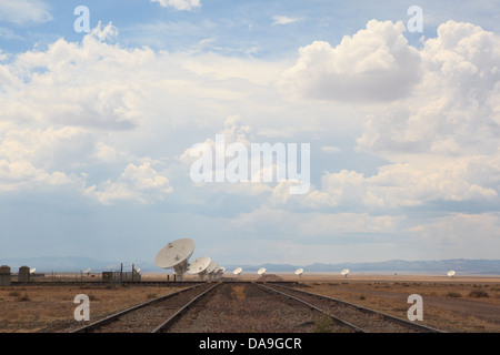 The Carl Janski Very Large Array near Socorro, New Mexico, tucked away in the Magdalena Mountains. Stock Photo