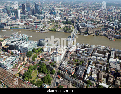aerial view up Tower Bridge Road, London with the City of London in the background Stock Photo