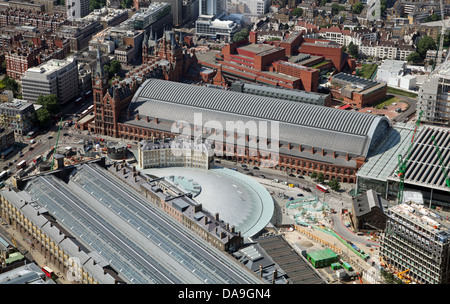 aerial view of St Pancras Station and Kings Cross Station, in London, Stock Photo