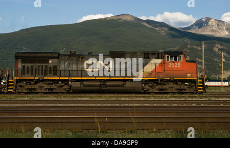 Canadian National locomotive 2625 standing in the sidings at Jasper Station. Stock Photo