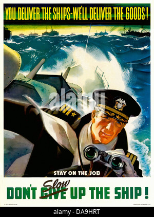 World War II, Second World War, world war, war, poster, Propagana, propaganda poster, USA, American, ship, battleship, soldier, Stock Photo