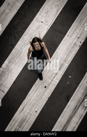 People from Barcelona crossing the street. Barcelona, Spain. Stock Photo