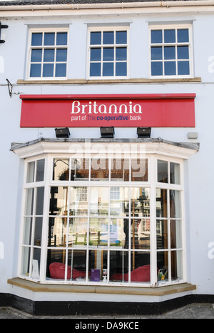 Shop front of the Britannia Building Society, part of the Co-Operative Bank, on the High Street in market town Thornbury Stock Photo