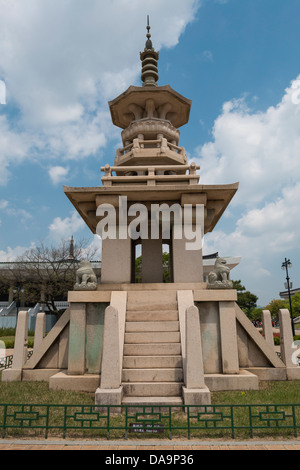 Replica of the Stone Pagoda Dabotap at the Gyeongju National Museum, South Korea Stock Photo