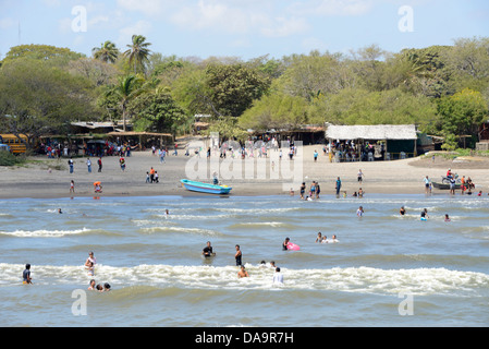 Central America, Nicaragua, Rivas, beach, people, San Jorge, Lago Nicaragua, beach, swim, surf, bath, Lake Nicaragua Stock Photo