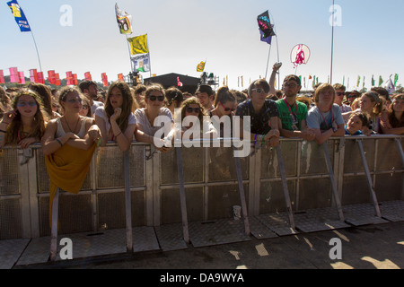 The crowd watching Ben Howard performing at the Glastonbury festival 2013. Stock Photo