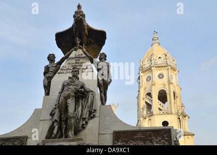 Central America, Panama, city, casco viejo, old town, monument, bolivar, church, Panama Stock Photo