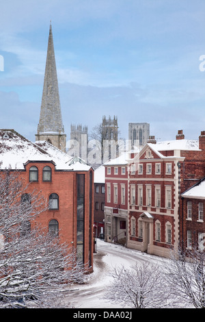 Fairfax House, Castlegate, York and York Minster in mid-winter. Stock Photo