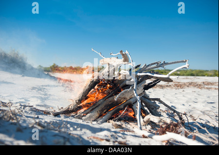 Outback in the Kimberley near One Arm Point, Cape Leveque, with 4W car and campfire on sandy dunes Stock Photo